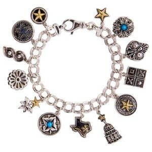 Sterling Silver Texas Capitol Themed Charm Bracelet Texas Jewelry 13 Charms